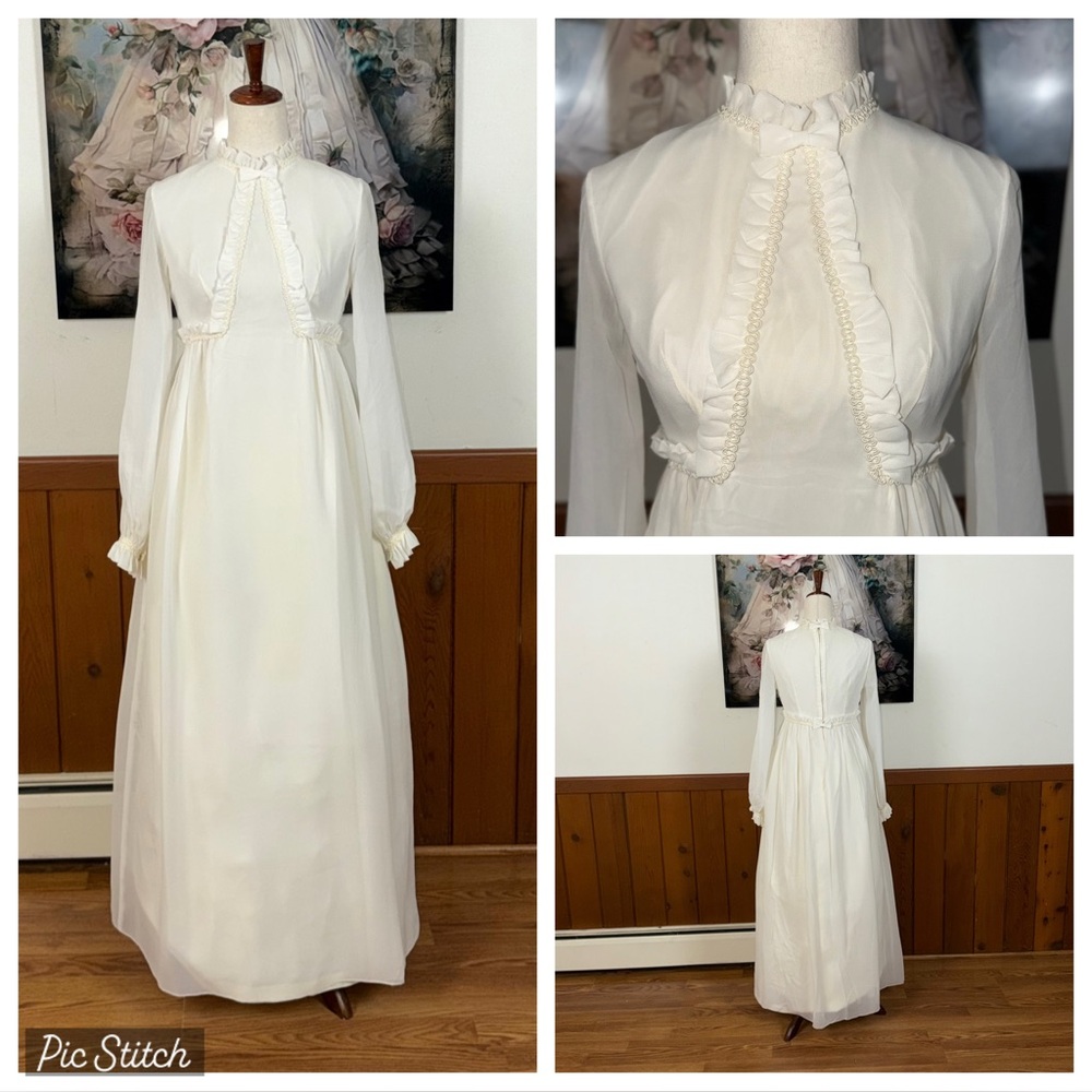 Charming Vintage 1960s Lorrie Deb Chiffon Wedding Gown